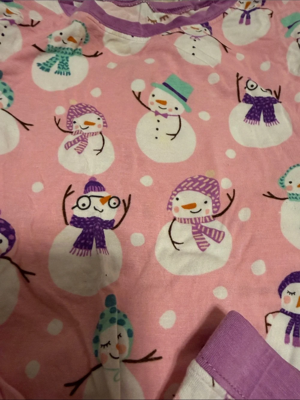 Little Sleepies Pink Snowman & Penguin Pajama Set with Purple Trim